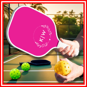 Pink and White Modern Initials Monogram Pickleball Paddle