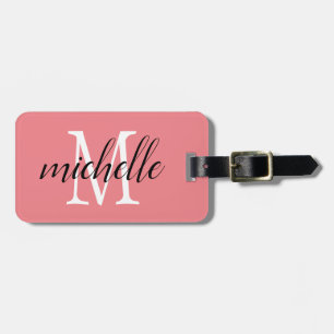 Pink and white Modern Monogram Custom Luggage Tag