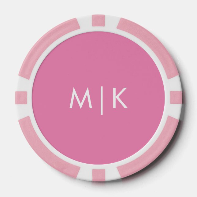 Pink and White | Modern Monogram Poker Chips (Front)