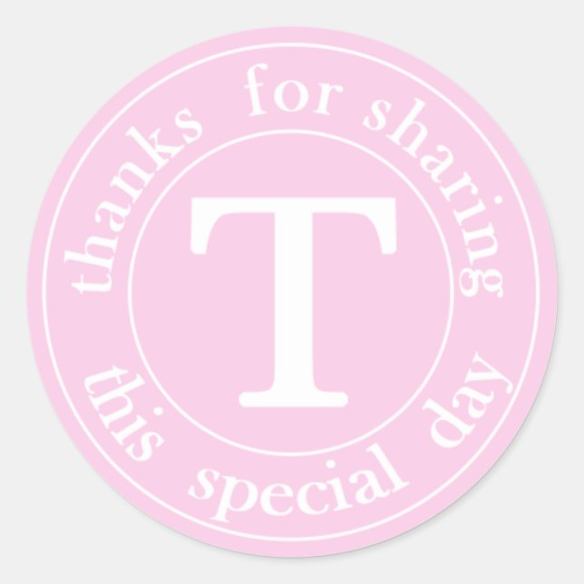 Pink and White Monogram Thank You Classic Round Sticker (Front)