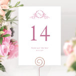Pink and White Monogram Wedding Table Number<br><div class="desc">Help your guests find their table with this elegant monogrammed table number. Double-sided cards. Pink and white design with clear space all around gives you the liberty to use a table holder or frame. Attractive hand-drawn botanical crest monogram. Ability to make changes to text size, style, or position by selecting...</div>