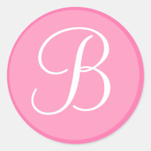 Pink and White Monogrammed Envelope Seal Sticker