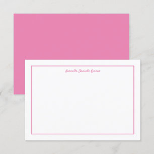 Pink and White Monogrammed Flat Note Card