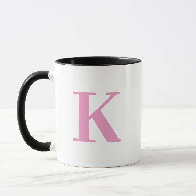 Pink and white monogrammed  mug (Left)