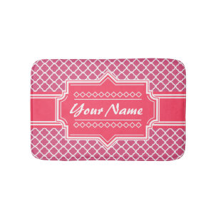 Pink and White Moroccan Quatrefoil Personalised N1 Bath Mat