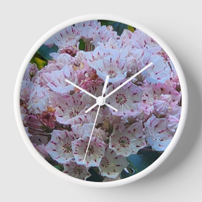 Pink and White Mountain Laurel Flowers Clock (Front)