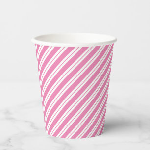 Pink and White Multiple-Width Diagonal Stripes Paper Cups