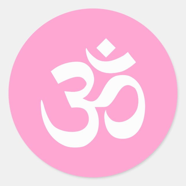 Pink and White Om Symbol Classic Round Sticker (Front)