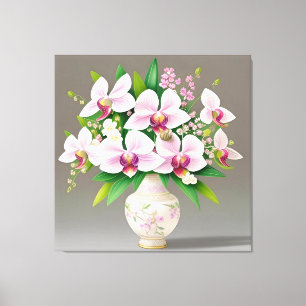 Pink and White Orchids in an Ornate Vase Canvas Print