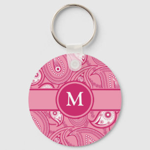 Pink and White Paisley Key Ring
