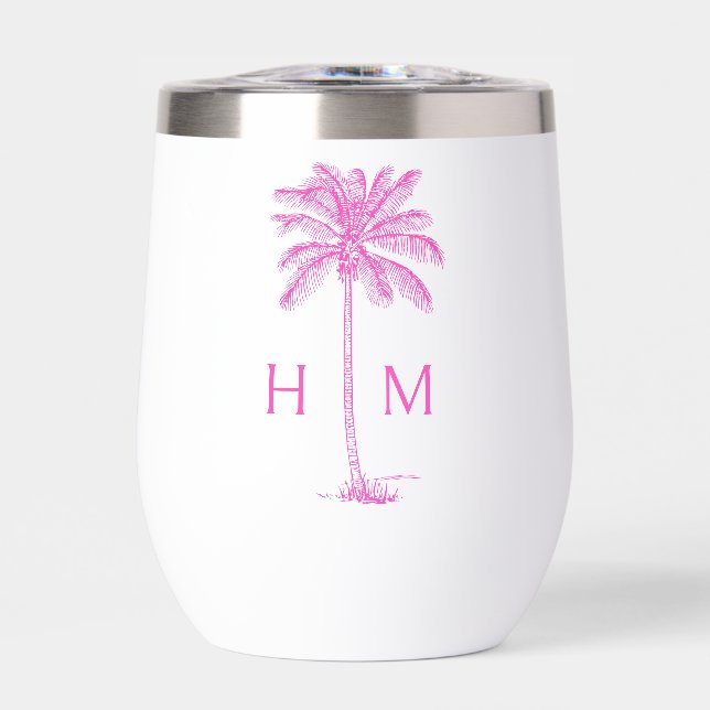 Pink and White Palm Palmetto Tree Monogram (Front)