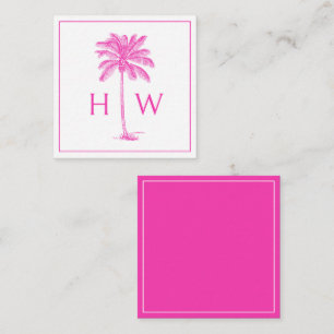Pink and White Palm Palmetto Tree Monogram Card