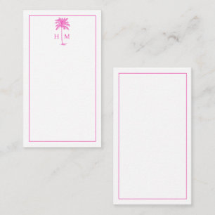 Pink and White Palm Palmetto Tree Monogram Card