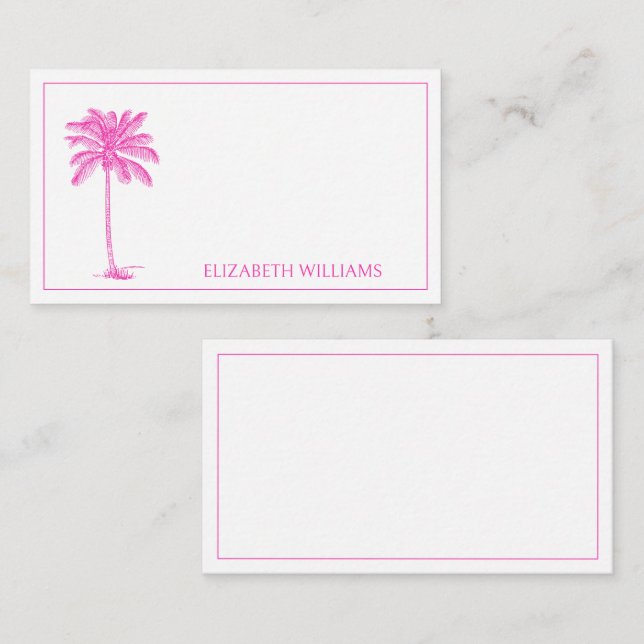 Pink and White Palm Palmetto Tree Monogram Card (Front/Back)