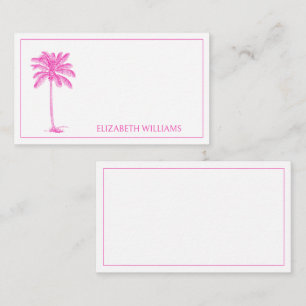 Pink and White Palm Palmetto Tree Monogram Card
