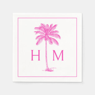 Pink and White Palm Palmetto Tree Monogram Napkin