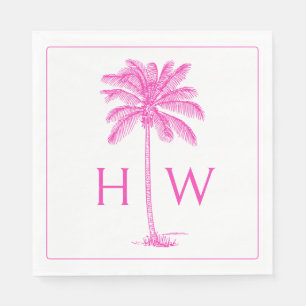 Pink and White Palm Palmetto Tree Monogram Napkin