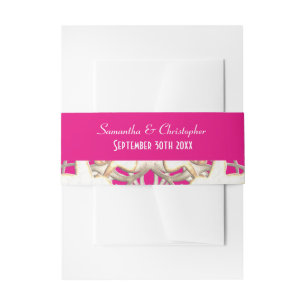Pink and white paper cut lace damask wedding invitation belly band