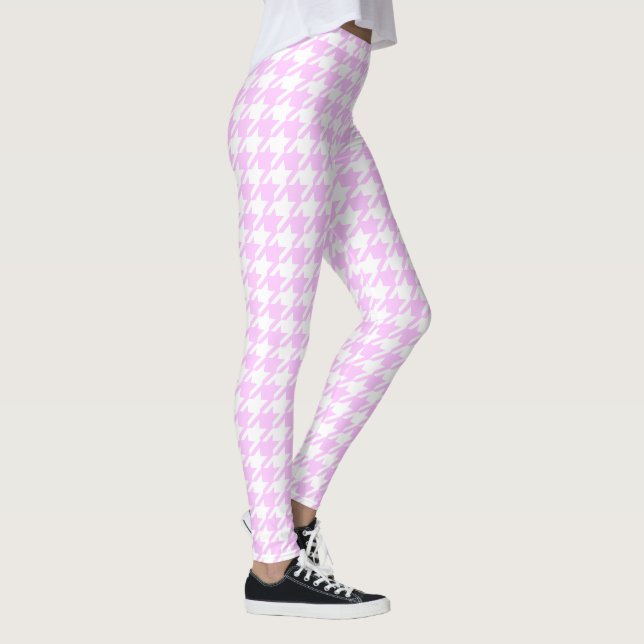 Pink and White Pastel Houndstooth Leggings (Right)