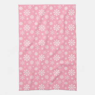 Pink And White Pattern Of Winter Snowflakes Tea Towel