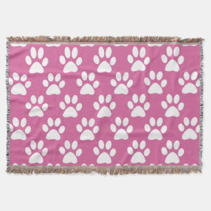 Pink and white paw prints pattern throw blanket