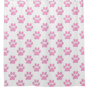 Pink and white paws pattern shower curtain