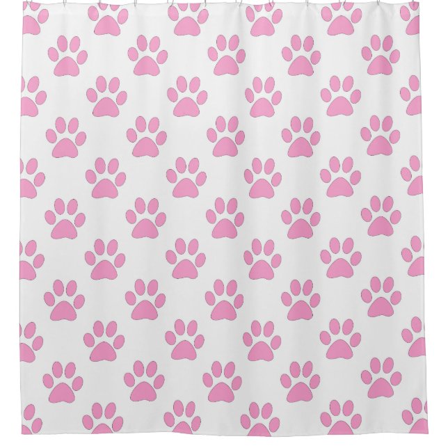 Pink and white paws pattern shower curtain (Front)