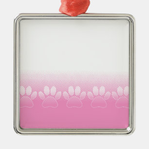 Pink And White Paws With Newsprint Background Metal Tree Decoration