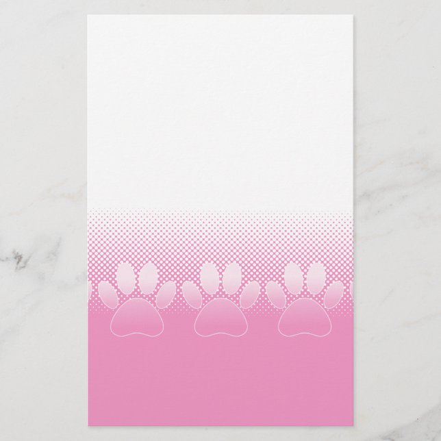 Pink And White Paws With Newsprint Background Stationery (Front)