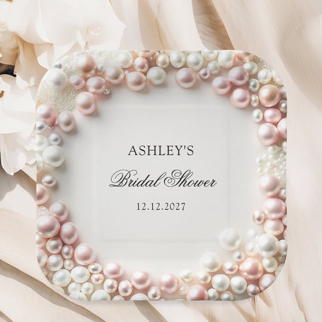 Pink and White Pearls Bridal Shower Paper Plate (Creator Uploaded)