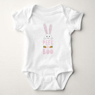 Pink and White Peeking Easter Bunny Peek-A-Boo Baby Bodysuit