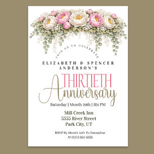 Pink and White Peony 30th Wedding Anniversary Invitation
