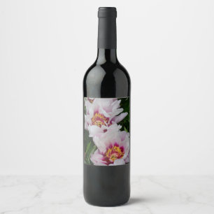 Pink and white peony flowers wine label