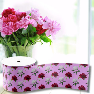 Pink And White Peony Pattern Gift Ribbon Grosgrain Ribbon