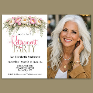 Pink and White Peony Retirement Party Invitation