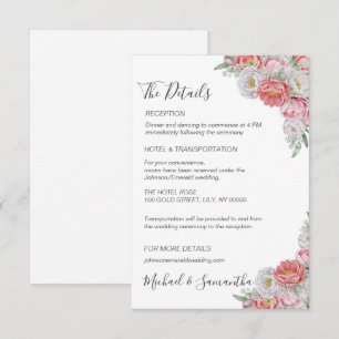Pink and White Peony Wedding Enclosure Card