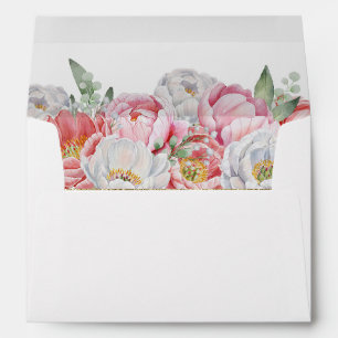 Pink and White Peony Wedding Envelope