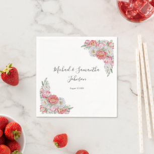 Pink and White Peony Wedding Napkin