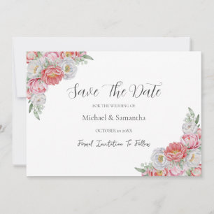 Pink and White Peony Wedding Save The Date