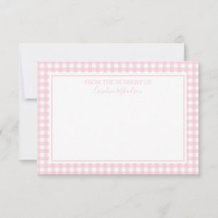 Pink and White Personalised Gingham Pattern  Thank You Card
