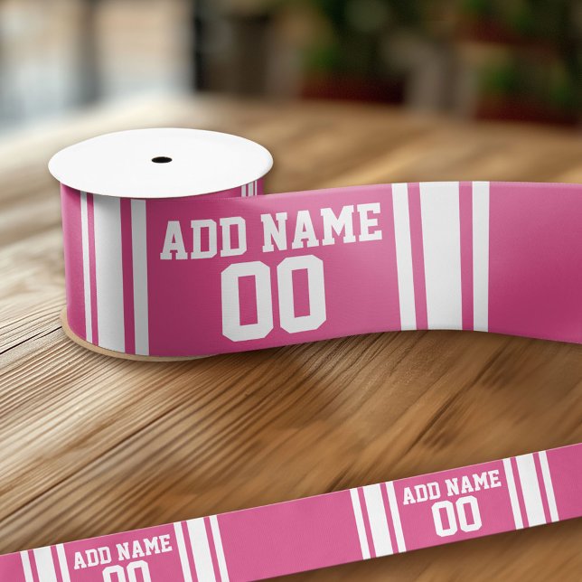 Pink and White Personalised Sports Jersey Satin Ribbon (Custom Ribbon - Personalize with your text)