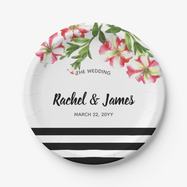 Pink and White Petunias Floral Art Paper Plate (Front)