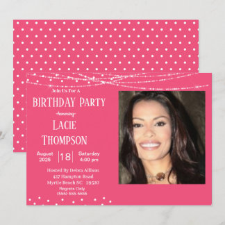 Pink and White Photo Birthday Invitation