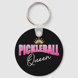 Pink And White Pickleball Queen Gold Crown Key Ring