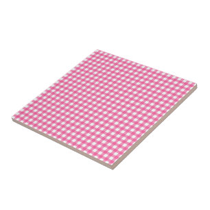 Pink and White Plaid Checked - Customisable Tile