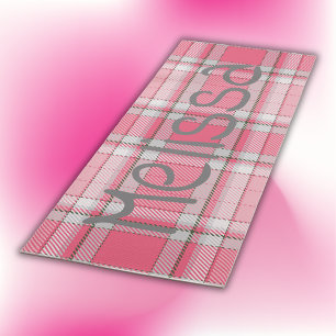 Pink and White Plaid Name Monogram Yoga Mat