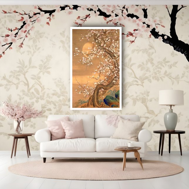 Pink and White Plum Blossoms in Moonlight, Shizan Poster (Creator Uploaded)