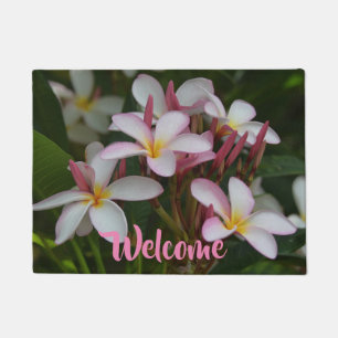 Pink and White Plumera with Welcome Doormat