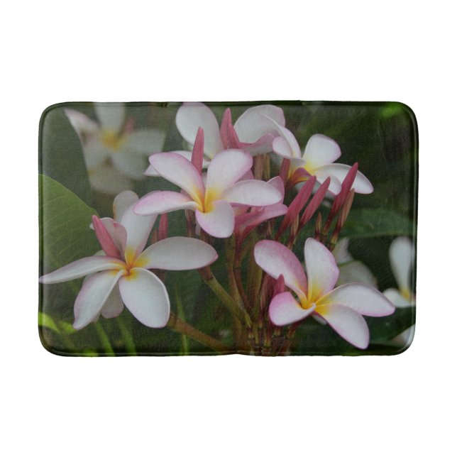 Pink and White Plumeria Bath Mat (Front)