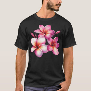 Pink And White Plumeria Leaves T-Shirt